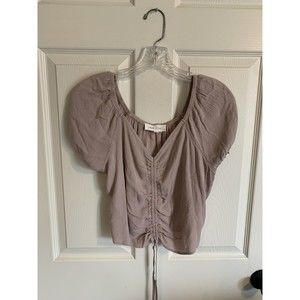 Women's pink rose Top Blouse Size S beige Short Sleeve Peasant Boho